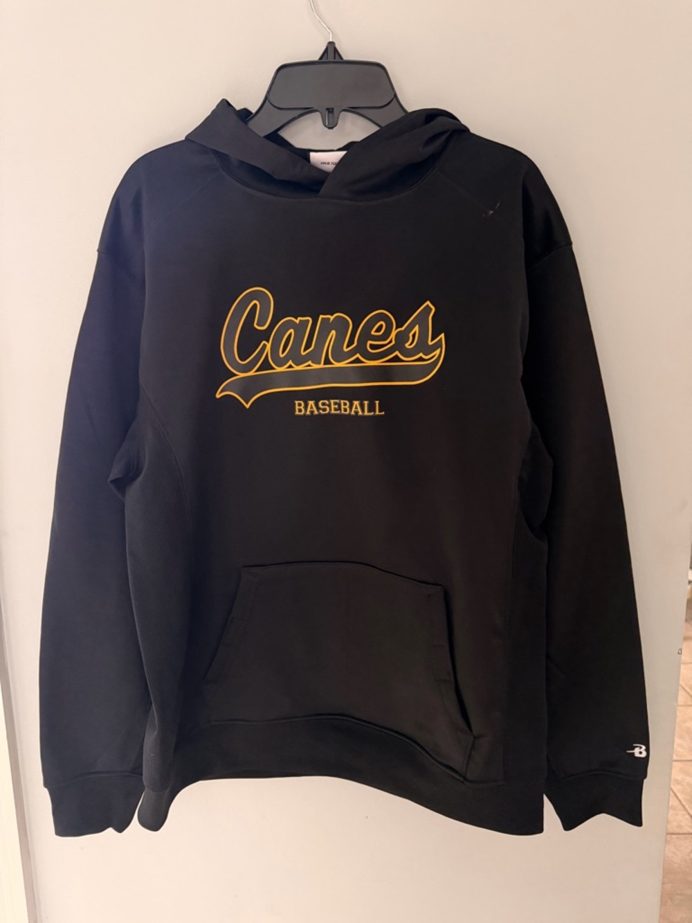 Canes Baseball Black Hoodie with Gold Script